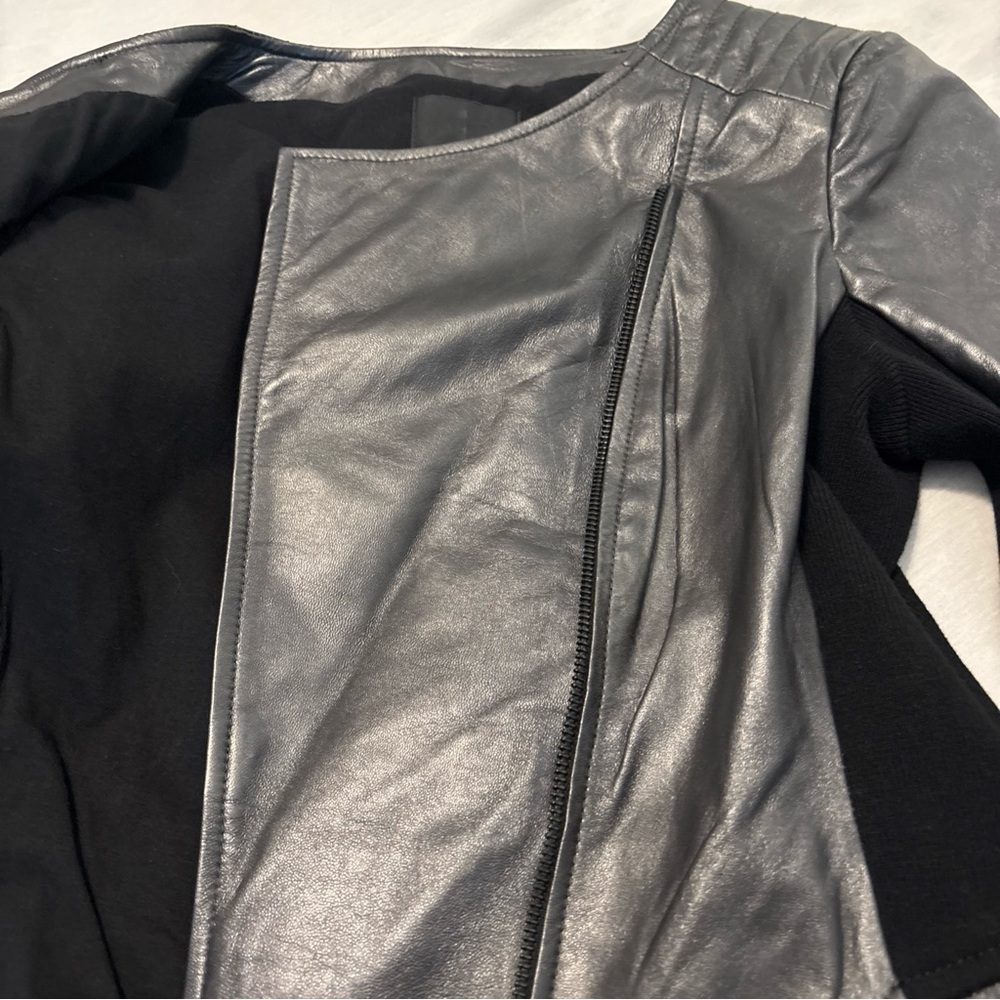 Trouve Soft Leather Moto Jacket Gunmetal Gray Stretch Women SZ Med Asymmetrical - Picture 6 of 16